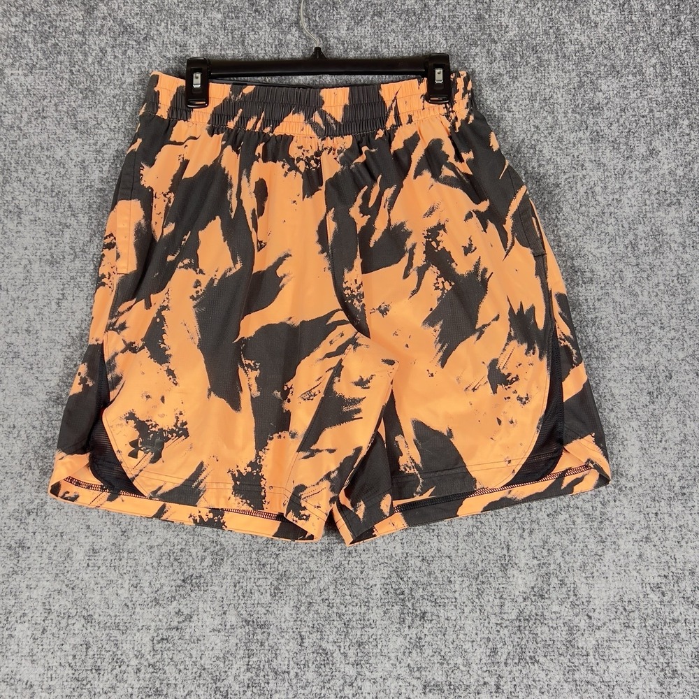 Under Armour HeatGear Shorts Womens Large Orange Black Athletic Running Gym